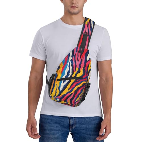 Mochila bandolera con textura cebra multicolor liviana para viaje miniatura 7