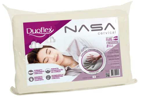 Travesseiro Nasa Cervical, Duoflex, 85% Algodão, 15% Poliéster, Bege, para Fronha 50Cmx70Cm
