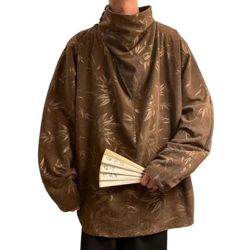 NCDUANSAN Chinese style button neck men's jacket, Spring and Autumn retro ethnic style print, loose high neck warm top