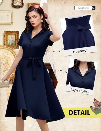 Image of Wedtrend Women's Vintage Tea Dress, Short Sleeve Cocktail Party Dress Work Church Casual Dress