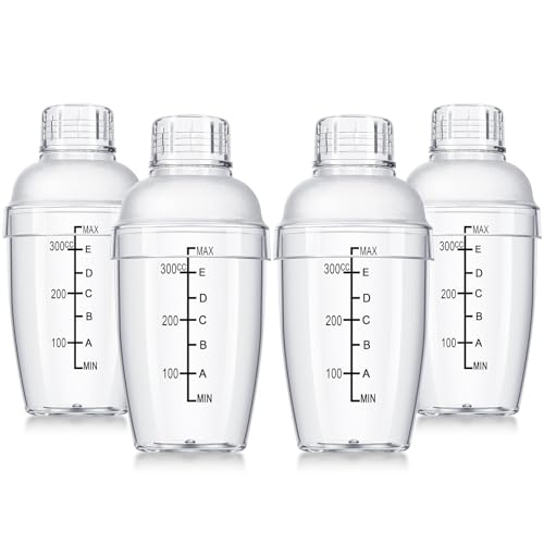 Lallisa 4 Pcs Plastic Cocktail Shaker Hand Drink Mixer Bubble Tea Shaker With Scales And Strainer Top Clear Shaker Cup With Measurements Mixing Tool For Tea Coffee Milk cover