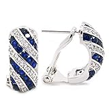 Cubic Zirconia Small Stud Omega Back Earrings Striped Women Fashion (Blue)