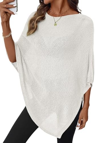 SHEWIN Womens Sheer Knit Poncho Crochet Summer Tops See Through M...