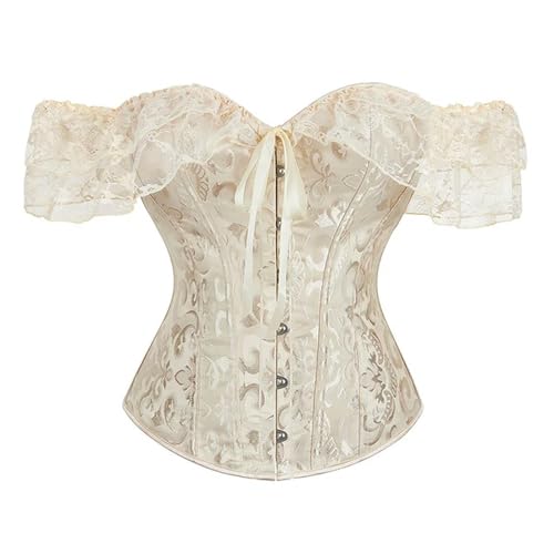 FRESQA Corsé Victoriano Steampunk, Top con Mangas de Encaje, Carpeta para el Pecho, corpiño de Talla Grande 6XL, lencería Gorset
