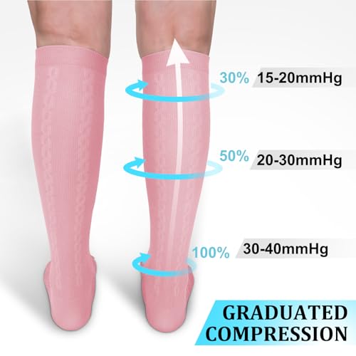 Image of 30-40mmHg Medical Graduated Compression Socks for Women&Men Circulation-Compression Stockings-Knee High Socks for Support,Hiking,Running