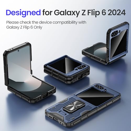 Image of VEGO for Samsung Flip 6 Case with Screen Protector [Anti-Peeping][Hinge Protection & Adjustable Kickstand] Full-Body Shockproof Protective Phone Case for Samsung Galaxy Z Flip 6 2024 - Blue