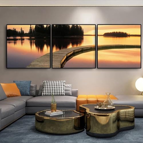 Tableau arbre pont coucher de soleil pour salon chaleureux