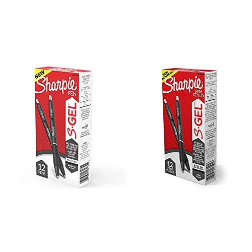 Sharpie S-Gel, Gel Pens, Medium Point (0.7mm), Black Ink Gel Pen, 12 Count & S-Gel, Gel Pens, Fine Point (0.5mm), Black Ink Gel Pen, 12 Count