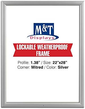 M&T Displays Lockable Weatherproof Snap Poster Frame 22x28 Inch Silver 1.38" Aluminum Profile Front Loading Wall Mounting Picture Photo Document Certificate Sign Holder Mitered Corner Anti Glare Cover