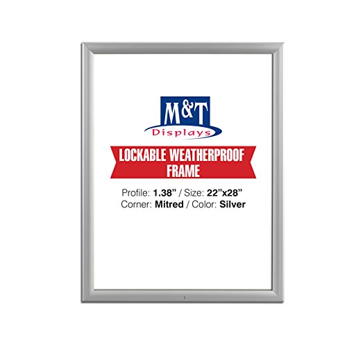 M&T Displays Lockable Weatherproof Snap Poster Frame 22X28 Inch Silver 1.38" Aluminum Profile Front Loading Wall Mounting Picture Photo Document Certificate Sign Holder Mitered Corner Anti Glare Cover #TOP3