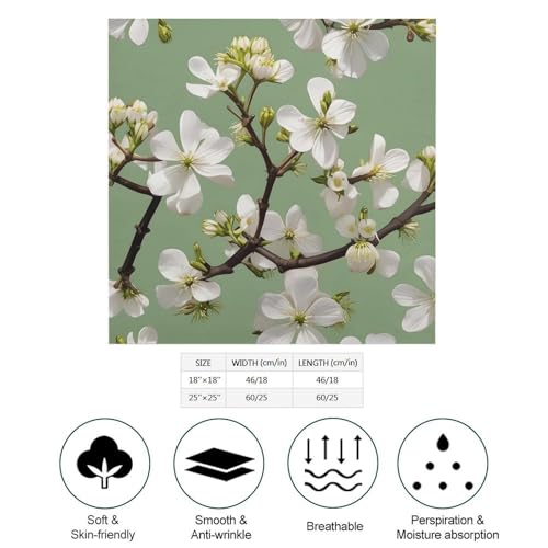 Women Square Head Scarf Boho Hair Scarf Dogwood Blossoms Head Kerchief Woman Headband Satin Bandanas Fashion Neck Scarves Silk Headwear for Bag Hair Scarves Gift 25"×25"2