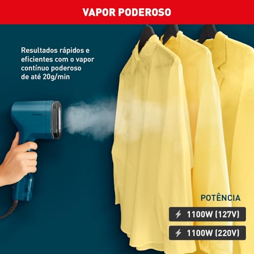 Vaporizador de Roupas Arno Pure Pop Azul, Higieniza e Desodoriza, 1100W, Aquece em 15s, Portátil, HS