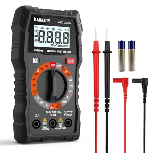 KAIWEETS Digital Multimeter 4000 Counts mit NCV – Für AC/DC Spannung, Strom, Widerstand, Dioden & Kapazität – Mit LCD Beleuchtung – Ideal für Elektriker, Kfz & Hausgebrauch Schwarz - KM100s