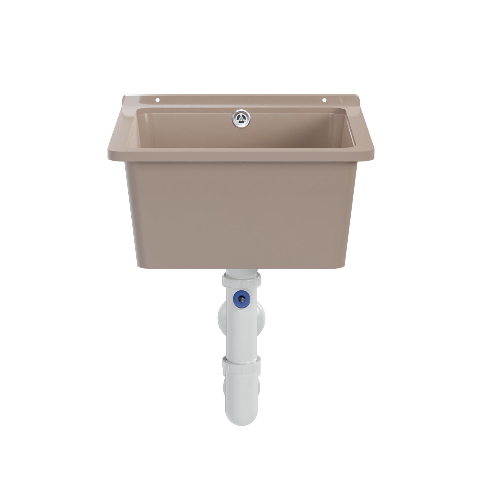 QLS Lavandino Esterno Giardino Garage Cantina Lavanderia Officina (Beige) 40 x 38 cm in Plastica, Installabile a Parete, Ideale per Interni ed Esterni