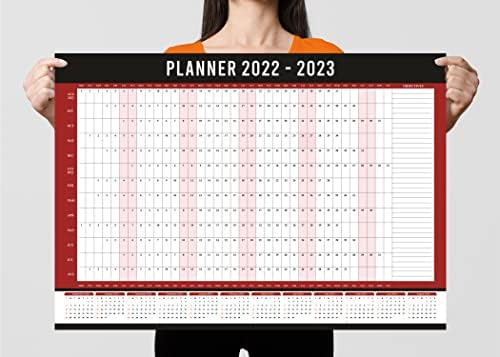 Mid Year Wall Planner A1 2022-23 Wall Calendar Yearly Organiser Large Aug To Aug Planning Family Student Home School Office Study Work Annual Poster Chart 29.7x42cm(Folded)(1pc)Red&Black