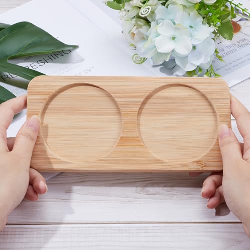 GORGECRAFT Wooden Salt and Pepper Mill Tray Bamboo Serving Tea Tray Peper Mill Holder Shakers Salt & Pepper Grinder Rest 2 Groove Accessories for Home Kitchen Decoration Crafts - Image 3