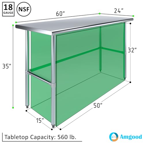 Image of AmGood Stainless Steel Work Table Open Base | Metal Work Bench (Stainless Steel Table Open Base, 60 inch Long x 24 inch Deep)