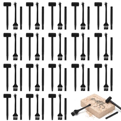 JECOMPRIS 60 Pcs Dig Kit Tools: Black Plastic Hammers, Chisels, Brushes