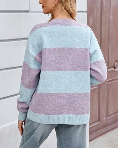 Image of YEXPINE Unisex Striped Cardigan Sweaters Open Front Long Sleeve Oversized Button V Neck Knit Outwear