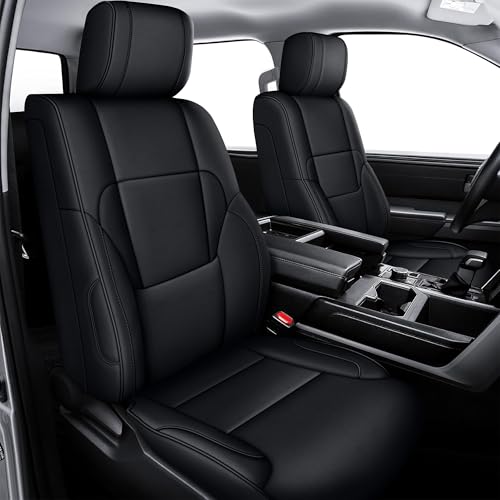 Image of AOMSAZTO Custom Seat Covers for Toyota Tundra 2022 2023 2024 2025 2026 CrewMax SR SR5 Limited Platinum FFV TRD Pro Leather Car Seat Covers Full Set Black, Custom Fit Full Set Faux Leather Black