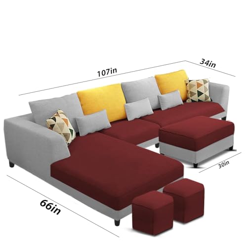 Image of Galib LHS 8 Seater L Shape Sofa Set for Living Room (Maroon Grey Fabric) Premium Fabric Sofa