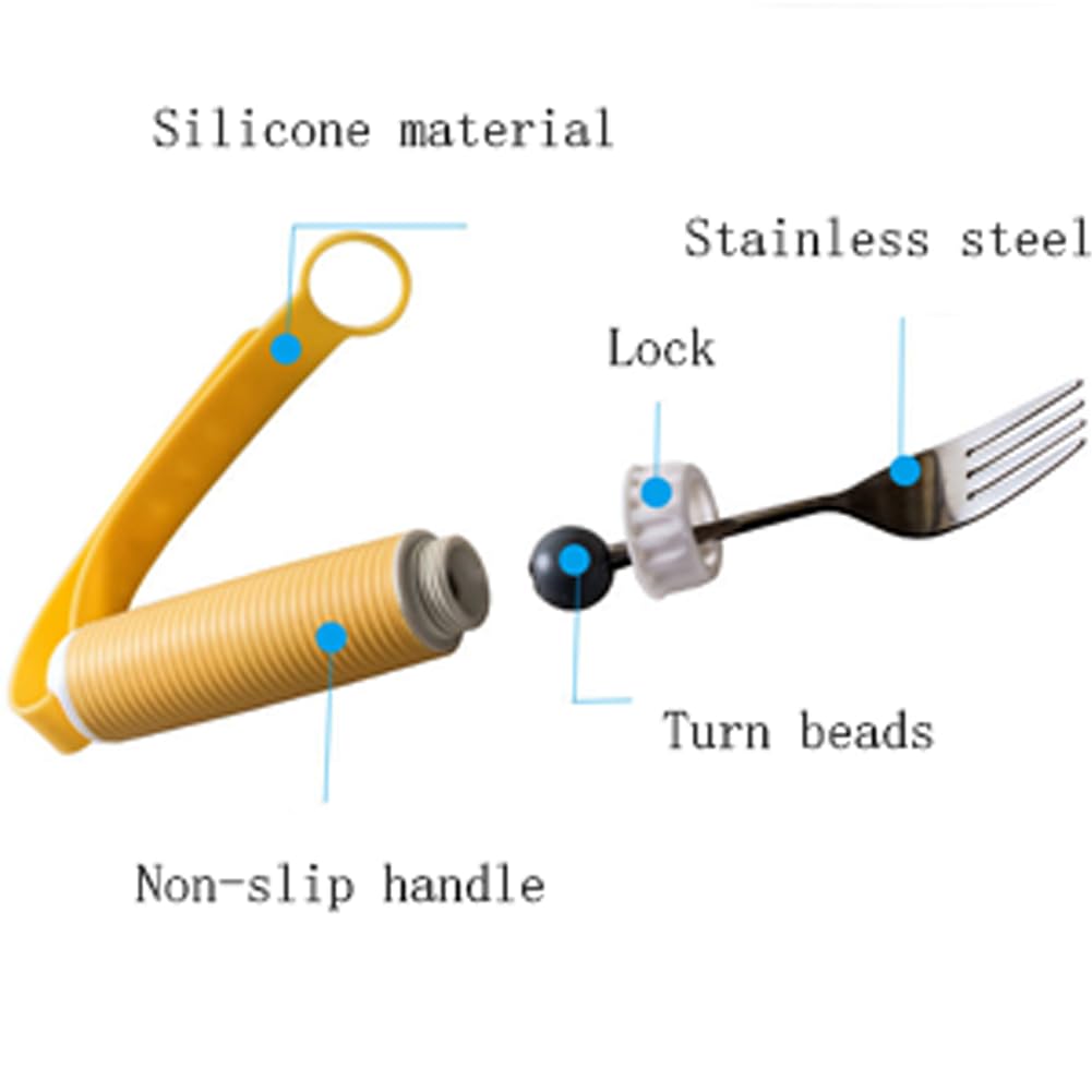 Utensilios adaptativos para artritis, juego de tenedor y cuchara de fácil agarre, cubiertos extraíbles de rotación de 360 grados con correa de silicona ajustable para ancianos de Parkinson y