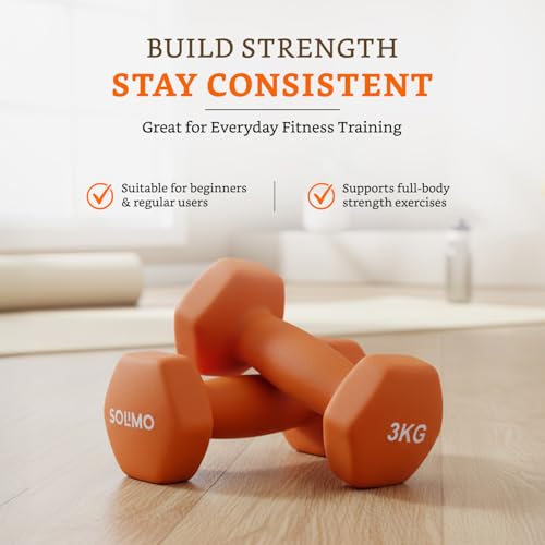Image of Amazon Brand - Solimo Neoprene Dumbbell 3 Kg, Set of 2 (Orange)