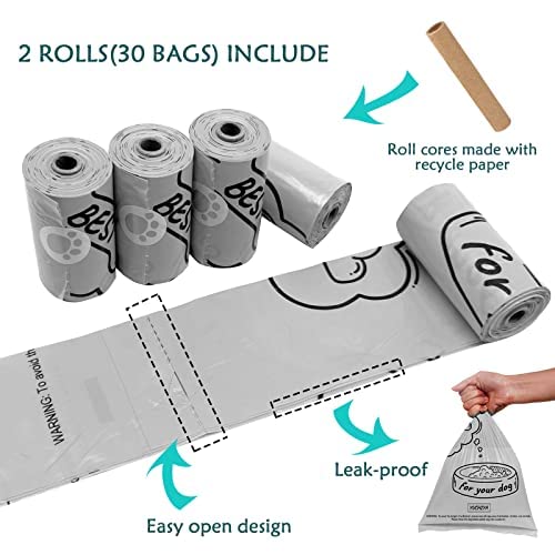 Image of Dog Poop Bag Holder with Leash Clip, Adjustable Strap & 2-Side Hooks for Used Dog Waste Bags (Green)