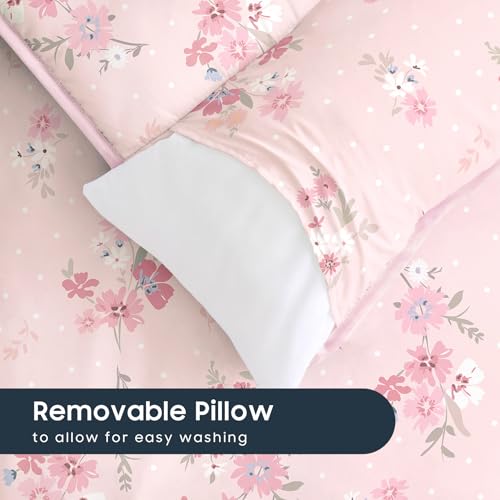 Image of Wake In Cloud - Toddler Nap Mat with Pillow and Blanket, 100% Cotton Fabric, for Kids Girls Ages 3 Plus in Daycare Kindergarten Preschool, Roll Up Sleeping Bag, Floral Flowers