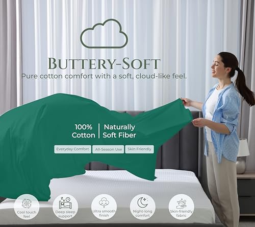 Image of Royale Linens 100% Organic Cotton Queen Size Flat Sheet Only - Percale Top Sheets - Queen Flat Sheet Sold Separately - Soft 100% Cotton Hunter Green Bed Sheets Only (90 inch x 102 inch, Hunter Green)