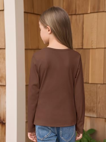 Image of Haloumoning Girls Long Sleeve Shirts Crewneck Ruched Side Slim Fit Tops Ribbed Knit Casual Tee Shirt 4-15 Years