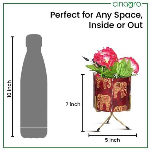 Image of CINAGRO Metal Flower Vase Planter Pot with Iron Stand, Pots for Plants, Plant Pots for Home Decoration, Succulent Pot, Indoor Planter Balcony Garden Decor (Size: 6X6 inch) Style: Cardinal Charm