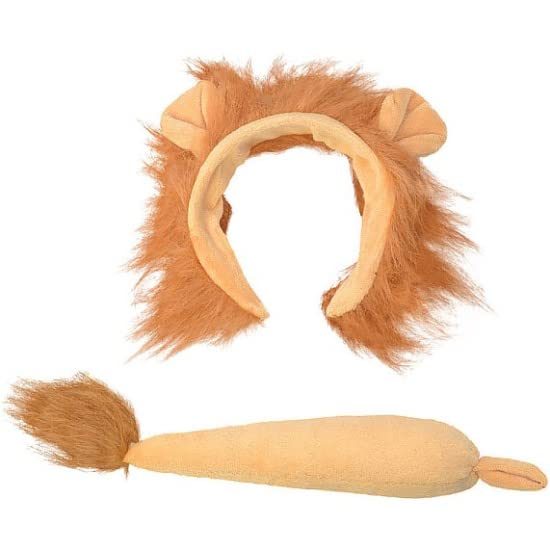 jokeshop Lion Set (Headband with Ears and Mane & Tail) Adults Safari Animal Headband Accessory Simba World Book Day Fancy Dress