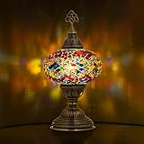 Mozaist Battery Operated Turkish Lamp with Built-in LED Light, Cordless Mosaic Table Lamp, Moroccan Decorative Glass Vintage Lamp Shade, Portable Desk Bedside Stained Glass Lamp