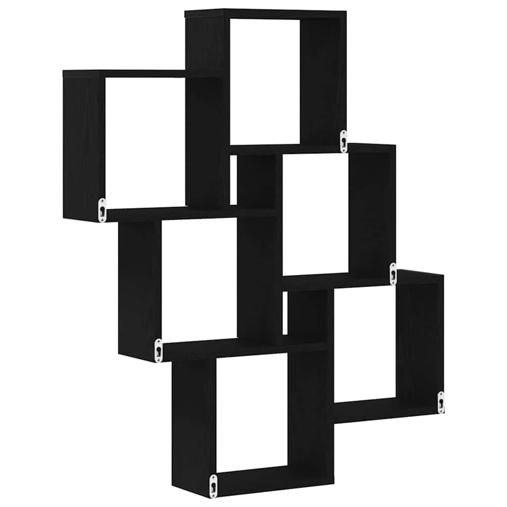 Wandregal Schwarz 78x15x92 cm Modernes Bücherregal aus Holzwerkstoff mit 6 Fächern Platzsparendes Design für Wohnzimmer Flur und Büro