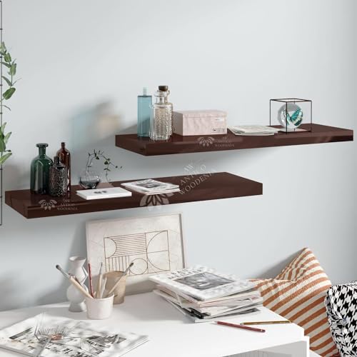 Image of Aries Wooden Floating Wall Shelf| Wall Rack Shelf | Wall Mount for Living Room, Bedroom, Kitchen (Set of 2 Brown, Large)