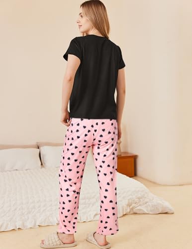 Image of Ekouaer Pajama Sets for Women Round Neck Pjs Short Sleeve Sleepwear with Long Pants Loose Lounge Sets