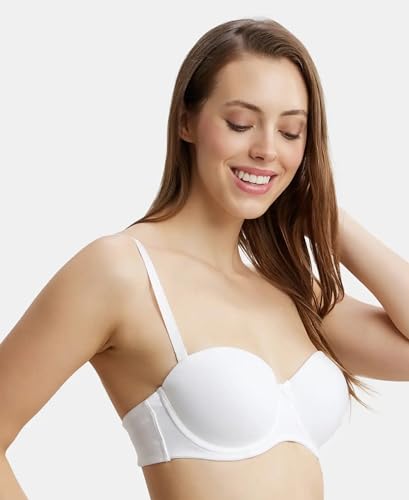 Image of Jockey FE52 Women's Under-Wired Padded Super Combed Cotton Elastane Stretch Full Coverage Multiway Styling Strapless Bra with Ultra-Grip Support Band