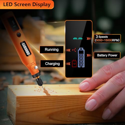 CHOKMAX Mini Cordless Rotary Tool with Work Screen, 3-Speed Grinder Kit with 72 Accessories, USB-C Charging Art Craft Tool for Sanding, Polishing, Grinding and Small DIY Job 5 CHOKMAX Mini Cordless Rotary Tool with Work Screen, 3-Speed Grinder Kit with 72 Accessories, USB-C Charging Art Craft Tool for Sanding, Polishing, Grinding and Small DIY Job - Image 5