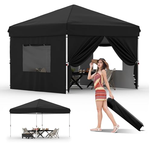 10X10 Pop Up Canopy Tent with 4 Sidewalls, Heavy Duty Commercial Instant Shelter, One-Person Quick...