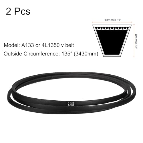 Image of uxcell 2pcs A133 or 4L1350 Classic Wrapped Rubber V-Belt, 133 inch(3380mm) Inside Circumference, A Profile V Belt