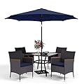 Sophia & William 5 Pieces Outdoor Dining Set with 9ft Navy Patio Umbrella, 4 Seat Patio Dining Set with Square Metal Patio Table and 4 Rattan Chairs, Patio Dining Set Set for Yard Lawn Porch