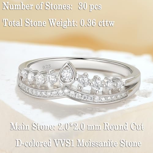 Newshe Jewellery Moissanite Curved Wedding Bands for Her Stacking Eternity Rings 925 Sterling Silver Wishbone Size 5-103