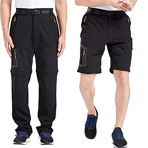 Men's Hiking Pants Outdoor Convertible Quick Dry Fishing Pants & Shorts (Khaki, Black)2