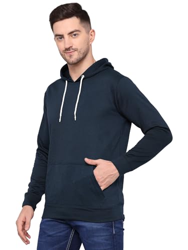 Image of TQH Men's Cotton Blend Fleece Solid Hooded Neck Sweatshirt