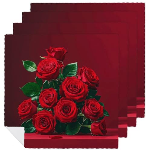 Servilletas de Tela Rojas y con Rosas 6 Unidades miniatura 1