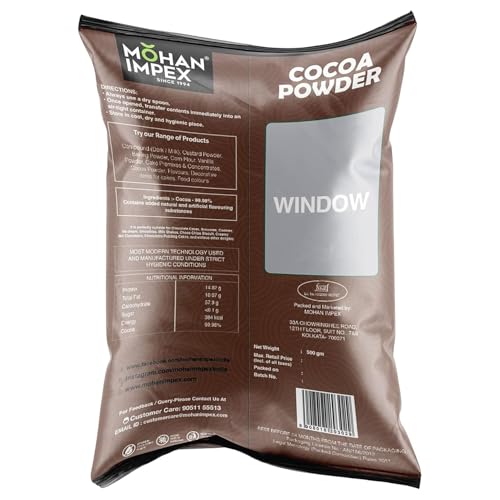 Image of Mohan Impex Cocoa Powder 500g (Pack of 2) | 100% Pure Unsweetened Cocoa | Rich Flavor for Baking, Cakes, Brownies, Hot Chocolate, Milkshakes, Desserts & Confectionery Use