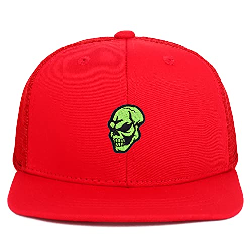 Armycrew Youth Kid's Green Skull Patch Structured Flat Bill Snapback Trucker Cap