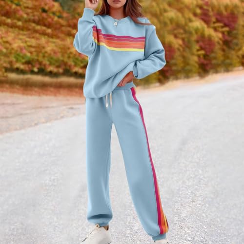 Loinjsnktng Women 2 Piece Outfits Sets Casual Striped Sweatshirt High Waist Sweatpants Color Blocked Matching Lounge Sets - image 2