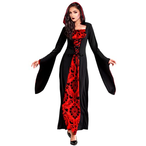 KEEBAX Costume da Vampiro da Donna, Costume da Vampiro per Ragazza, Halloween, Carnevale, Cosplay, Feste a Tema, Gioco di Ruolo (L(165-170 cm))